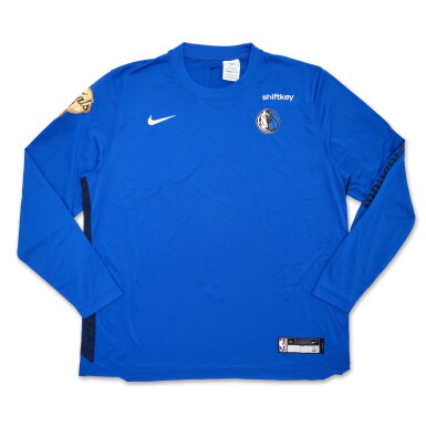 View full screen - View 1 of Lot 57. Daniel Gafford Dallas Mavericks 2024 NBA Finals Game Issued Long Sleeve Shooting Shirt .