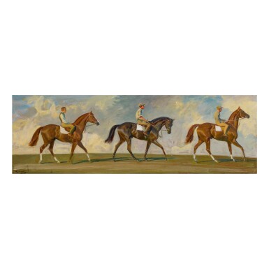 View full screen - View 1 of Lot 71. SIR ALFRED JAMES MUNNINGS, P.R.A., R.W.S. | THE QUEEN’S HORSES: "CORPORAL," "BISCUIT," AND "AUREOLE".
