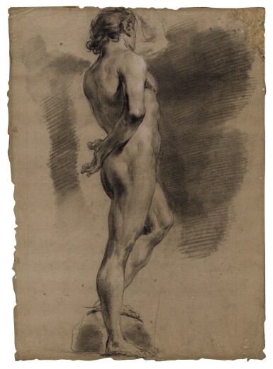View full screen - View 1 of Lot 260. Recto: Male Academy, seen from behind Verso: A preliminary study for a male nude.