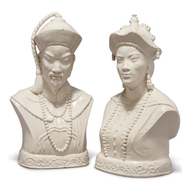 View full screen - View 1 of Lot 653. A PAIR OF GLAZED CERAMIC BUSTS OF CHINESE FIGURES.