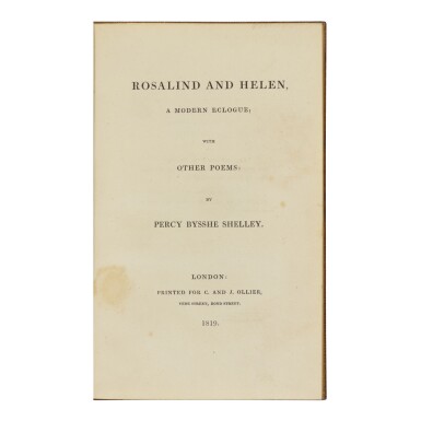 View full screen - View 1 of Lot 232. SHELLEY, PERCY BYSSHE | Rosalind and Helen, A Modern Eclogue; with Other Poems. London: Printed for C. and Ollier, 1819.