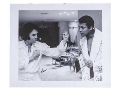 View full screen - View 1 of Lot 37. Muhammad Ali Signed 28 x 24" Ali & Elvis Canvas Print (PSA/DNA).