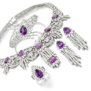 View full screen - View 1 of Lot 191. Amethyst and diamond parure.