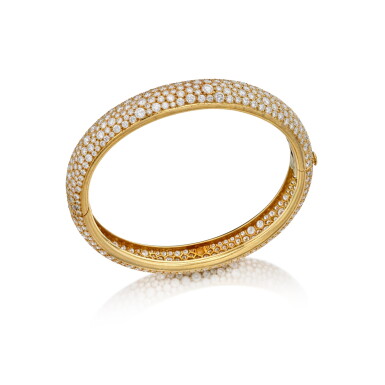 View full screen - View 1 of Lot 18. Gold and Diamond 'Galuchat' Bangle-Bracelet.