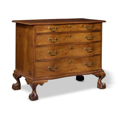 View full screen - View 1 of Lot 36. A Fine Chippendale Carved and Figured Mahogany Reverse Serpentine Chest of Drawers, Boston, Massachusetts, circa 1785.