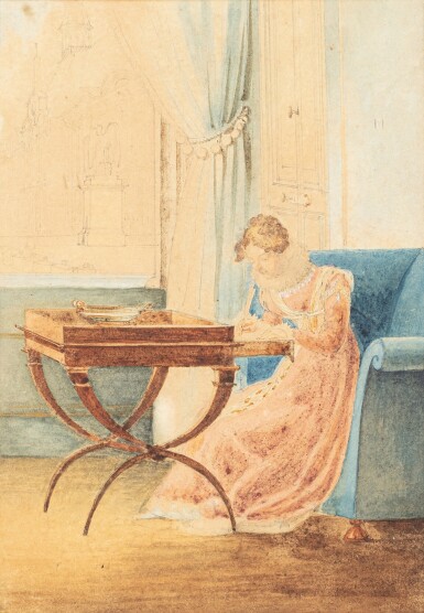 View full screen - View 1 of Lot 847. The Duchesse de Berry at her desk | La duchesse de Berry à son bureau.