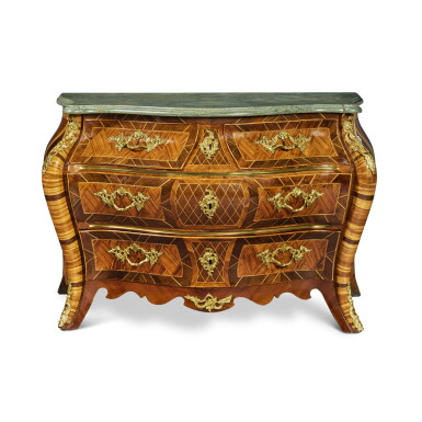 View full screen - View 1 of Lot 1015. A Swedish Rococo Gilt-Bronze Mounted Rosewood, Amaranth and Walnut Parquetry Commode, Mid-18th Century.