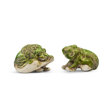 View full screen - View 1 of Lot 125. Two green-glazed models of lions, Liao dynasty .