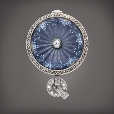 View full screen - View 1 of Lot 422. A yellow gold, enamel and diamond-set keyless pendant watch | Circa 1900.