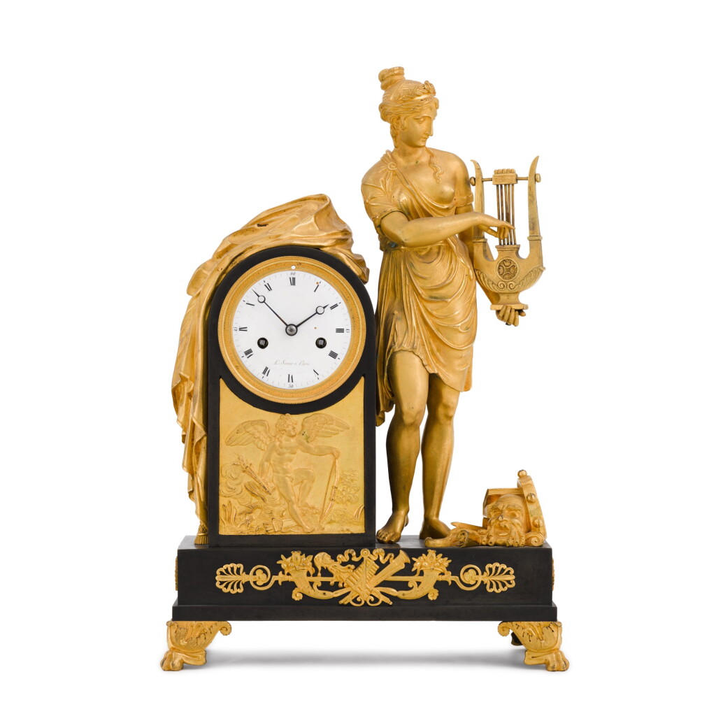 View full screen - View 1 of Lot 117. An Empire ormolu and patinated bronze mantel clock, circa 1810.