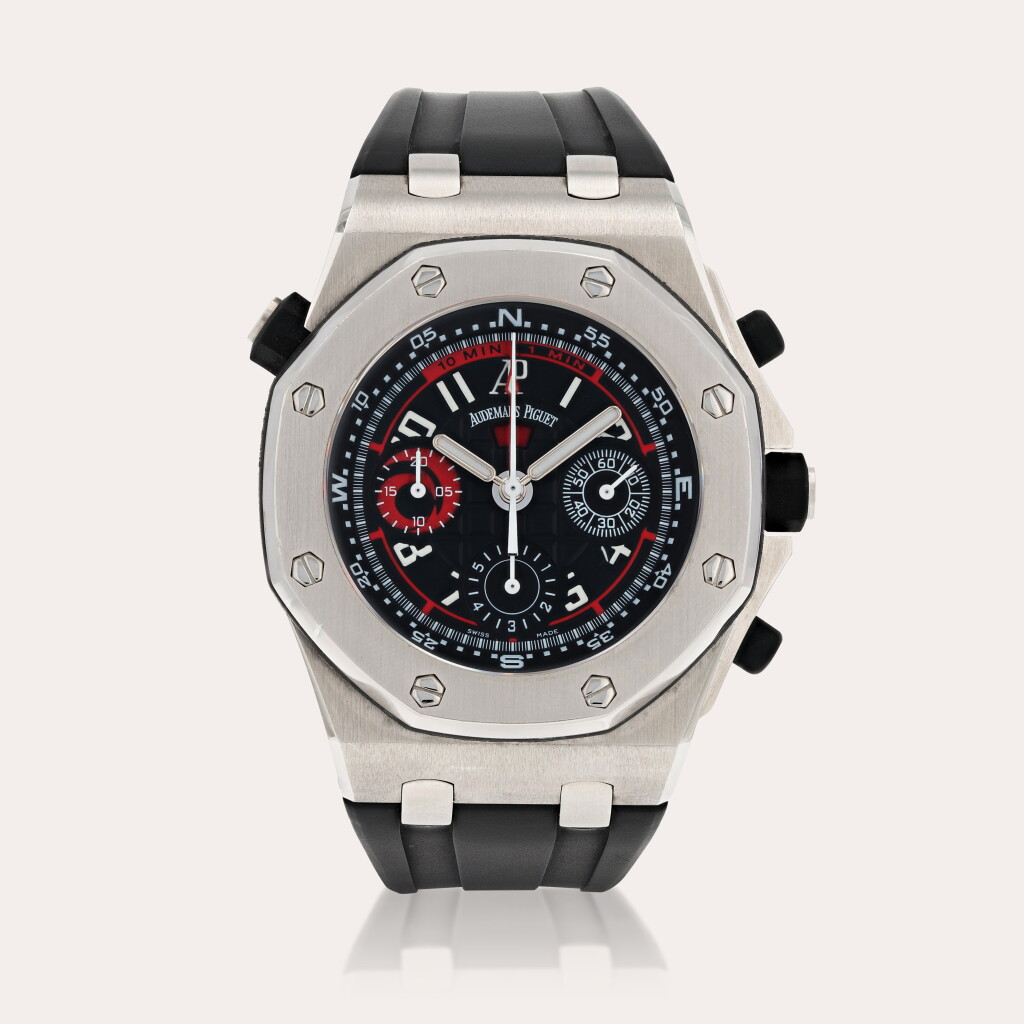 View full screen - View 1 of Lot 423. Royal Oak Offshore 'Alinghi Polaris' limited edition, reference 26040ST.OO.D002CA.01 Montre bracelet chronographe flyback en acier avec fonction compte à rebours de 10 minutes pour régate | Stainless steel flyback chronograph wristwatch with 10-minute regatta countdown timer Vers 2006 | Circa 2006.