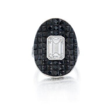 View full screen - View 1 of Lot 169. Diamond and Black Sapphire Ring.