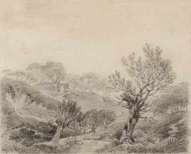 View full screen - View 1 of Lot 42. Wooded landscape with cottage on a bank.