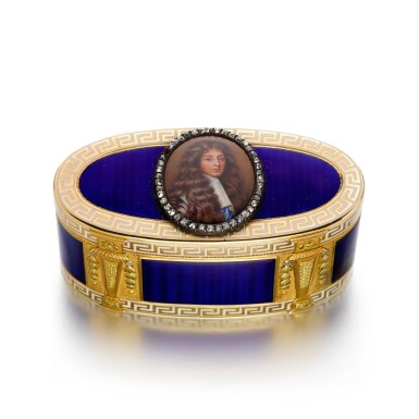 View full screen - View 1 of Lot 21. A jewelled three-colour gold and enamel 'tribute' portrait snuff box, late 19th century,.