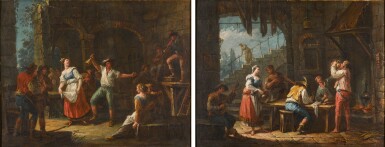 View full screen - View 1 of Lot 190. A pair of tavern scenes with peasants drinking, dancing and making music.