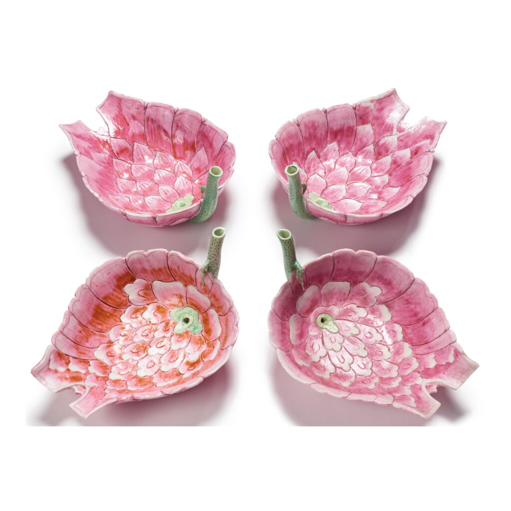 View full screen - View 1 of Lot 562. FOUR CHINESE FAMILLE-ROSE 'LOTUS' AND 'PEONY' CUPS, LATE 20TH CENTURY.