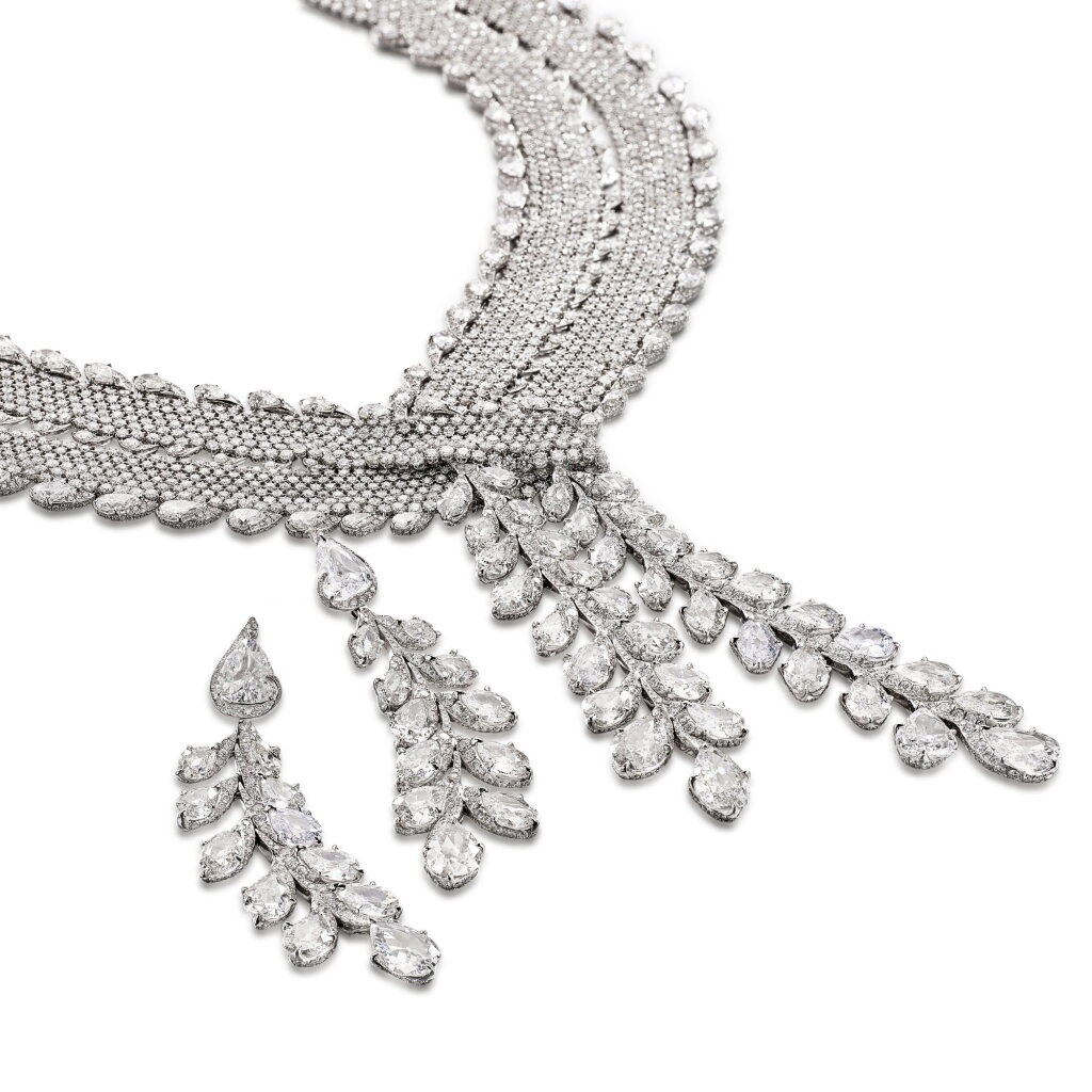 View full screen - View 1 of Lot 1858. 'Diaphane Mesh' Diamond Demi-Parure | 寶嘉斯仁 | 'Diaphane Mesh' 鑽石 項鏈 及 耳墜 套裝.