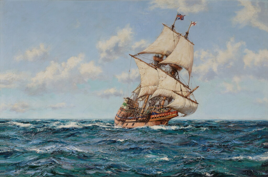 View full screen - View 1 of Lot 134. Mayflower II Leaving Plymouth.