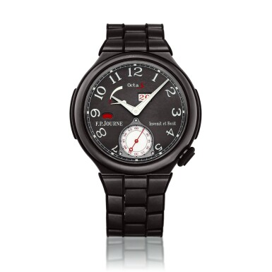 View full screen - View 1 of Lot 2145. Octa Sport | A PVD-coated titanium bracelet watch with digital date display, power reserve, day and night indication, Circa 2014 | F.P. Journe | Octa Sport | PVD 塗層處理鈦金屬鏈帶腕錶,備數位日期、動力儲備及晝夜顯示,約2014年製.