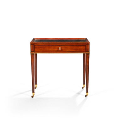 View full screen - View 1 of Lot 174. A Louis XVI gilt-bronze mounted mahogany veneered and blackened pearwood table en cabaret, circa 1785, stamped Fidelys Schey.