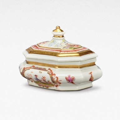 View full screen - View 1 of Lot 52. A Meissen (K.P.F.) octagonal sugar box and a cover, Circa 1722-23 .