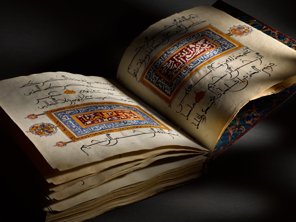 View full screen - View 1 of Lot 68. A large illuminated volume from a six-volume Qur'an in Maghribi script, North Africa, early 19th century.