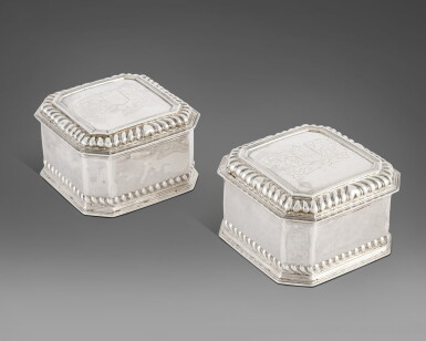 View full screen - View 1 of Lot 627. A Pair of William and Mary Silver Toilet Boxes, Benjamin Pyne, London, 1692.
