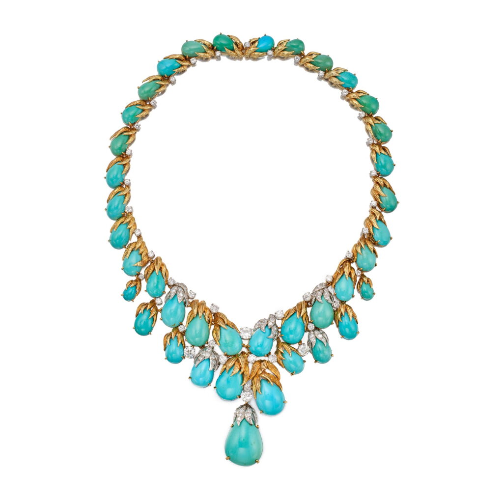 View full screen - View 1 of Lot 169. Turquoise and Diamond Necklace.