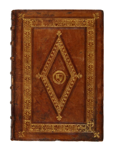 View full screen - View 1 of Lot 17. Boccaccio, Genealogiae deorum, Basel, 1532, Parisian armorial calf by the Pecking Crow Binder.