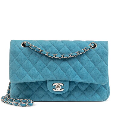 View full screen - View 1 of Lot 638. Blue Quilted Caviar Timeless Classic Double Flap Silver Hardware, 2002-03.