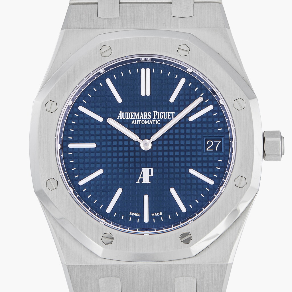 View full screen - View 1 of Lot 204. Royal Oak 'Jumbo Extra-Thin 50th Anniversary', Reference 16202ST.OO.1240ST.01 | A stainless steel wristwatch with date and bracelet | Circa 2022.