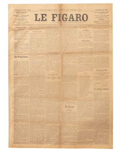 View full screen - View 1 of Lot 1. Manifeste du Futurisme. Le Figaro, 20 February 1909. Founding manifesto of futurism. Very rare issue. .