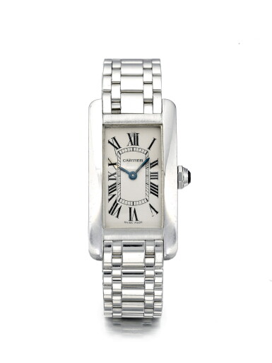 View full screen - View 1 of Lot 135. CARTIER | REF 2489 TANK AMERICAINE, A WHITE GOLD RECTANGULAR WRISTWATCH WITH BRACELET CIRCA 2000 .