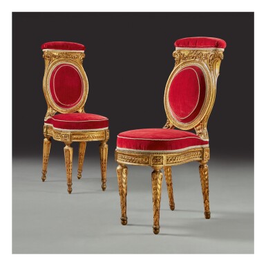 View full screen - View 1 of Lot 161. TWO LOUIS XVI CARVED GILTWOOD VOYEUSES, CIRCA 1780.
