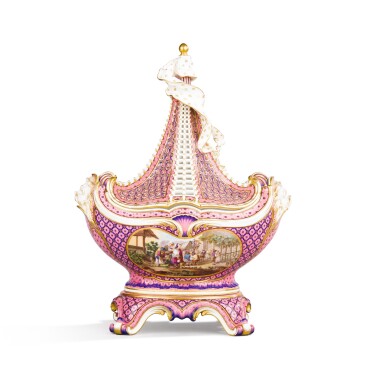 View full screen - View 1 of Lot 51. A Sèvres (soft-paste) vase (cuvette à masques), 1762, with a later associated foot and cover.