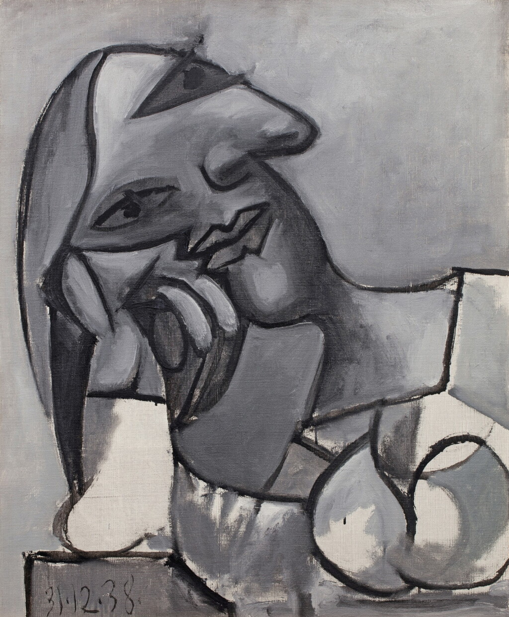 View full screen - View 1 of Lot 112. Buste de femme accoudée, gris et blanc.