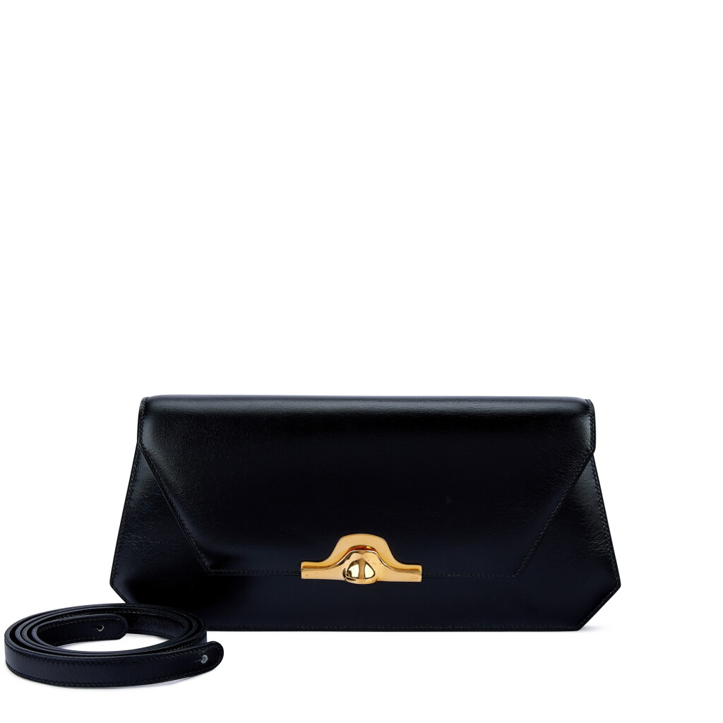 View full screen - View 1 of Lot 9778. Vintage Black Box Napoleon Clutch Gold Hardware, 1990.