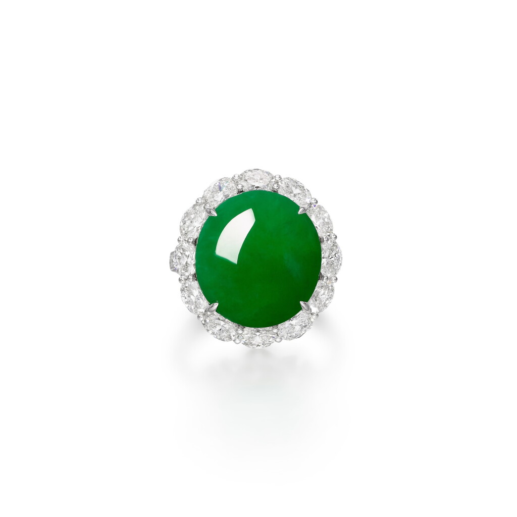 View full screen - View 1 of Lot 2920. Jadeite and Diamond Ring | 天然翡翠 配 鑽石 戒指.