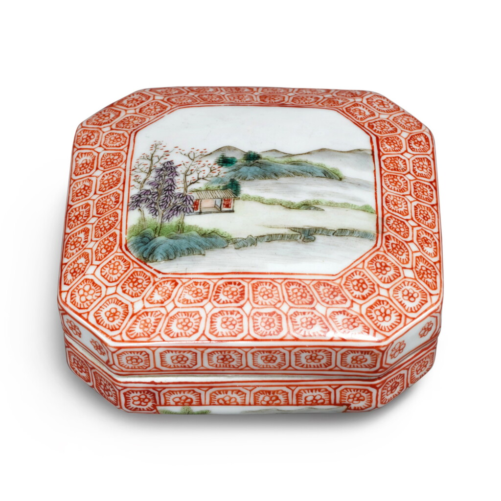View full screen - View 1 of Lot 21. A small famille-rose 'landscape' box and cover, Republic period.
