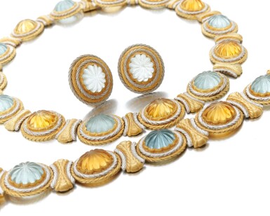 View full screen - View 1 of Lot 79. Aquamarine and citrine Parure (Parure con acquamarine e quarzi citrini).