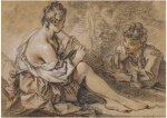 FRANÇOIS BOUCHER | RECTO: YOUNG MAN MESMERIZED BY A NYMPH PLAYING THE FLUTE, VERSO: FRAGMENT OF A MALE ACADEMY NUDE