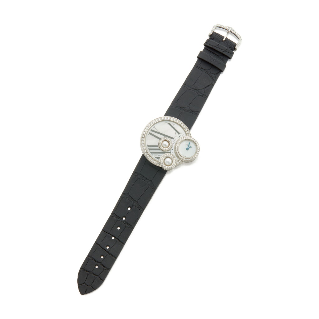 View full screen - View 1 of Lot 192. CULTURED PEARL, MOTHER-OF-PEARL AND DIAMOND 'PERLES DE CARTIER' WRISTWATCH, CARTIER.