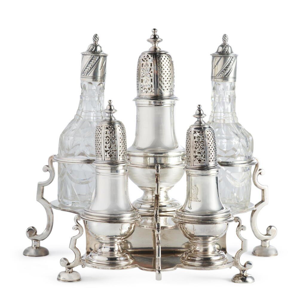 View full screen - View 1 of Lot 452. A Large George II Silver Cruet Set, Charles Alchorne, London, 1731.