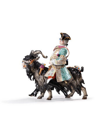 View full screen - View 1 of Lot 53. A Dresden porcelain figure of Count Bruhl’s tailor, late 19th century | Groupe en porcelaine Dresde d'après un modèle du Comte Brühls Tailor, fin du XIXeme siècle .