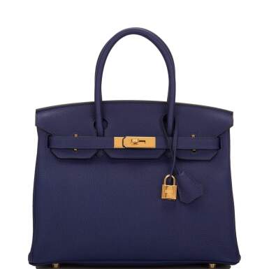 View full screen - View 1 of Lot 5. HERMÈS | BLUE ENCRE BIRKIN 30CM OF TOGO LEATHER WITH GOLD HARDWARE.