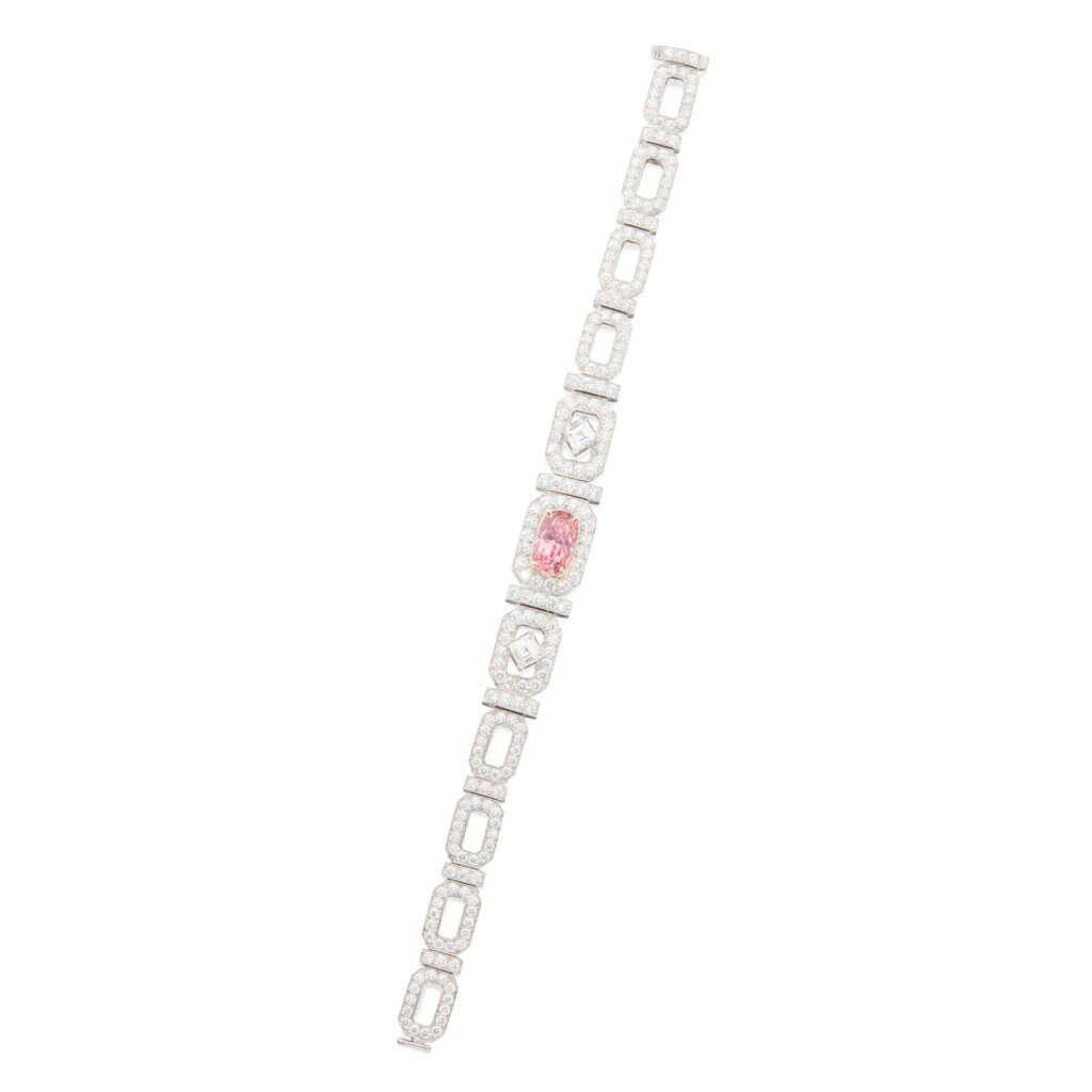 View full screen - View 1 of Lot 101. Padparadscha Sapphire and Diamond Bracelet.