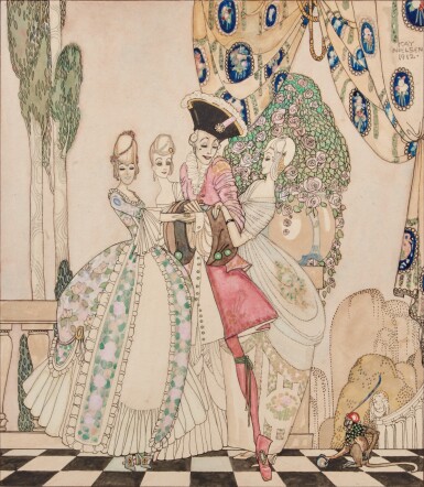 View full screen - View 1 of Lot 296. Kay Nielsen | Original illustration for Powder and Crinoline ("A Look, a Kiss and He was Gone"), 1912, signed and dated.