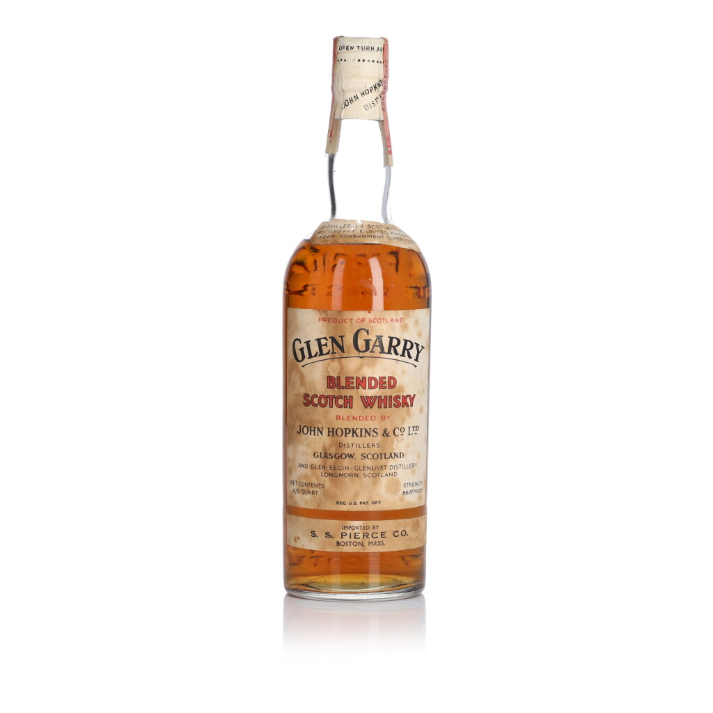 View full screen - View 1 of Lot 79. Glen Garry Blended Scotch Whisky John Hopkins & Co 86.8 Proof NV (1 4/5 Quart).