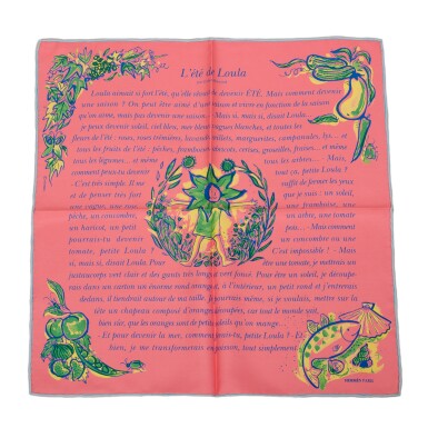 View full screen - View 1 of Lot 103. Hermès "L'Ete de Loula" Scarf 45cm of Silk Twill.