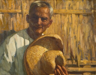 View full screen - View 1 of Lot 762. Fernando Cueto Amorsolo 阿莫索羅 | Man with Hat 持著帽子的男人.